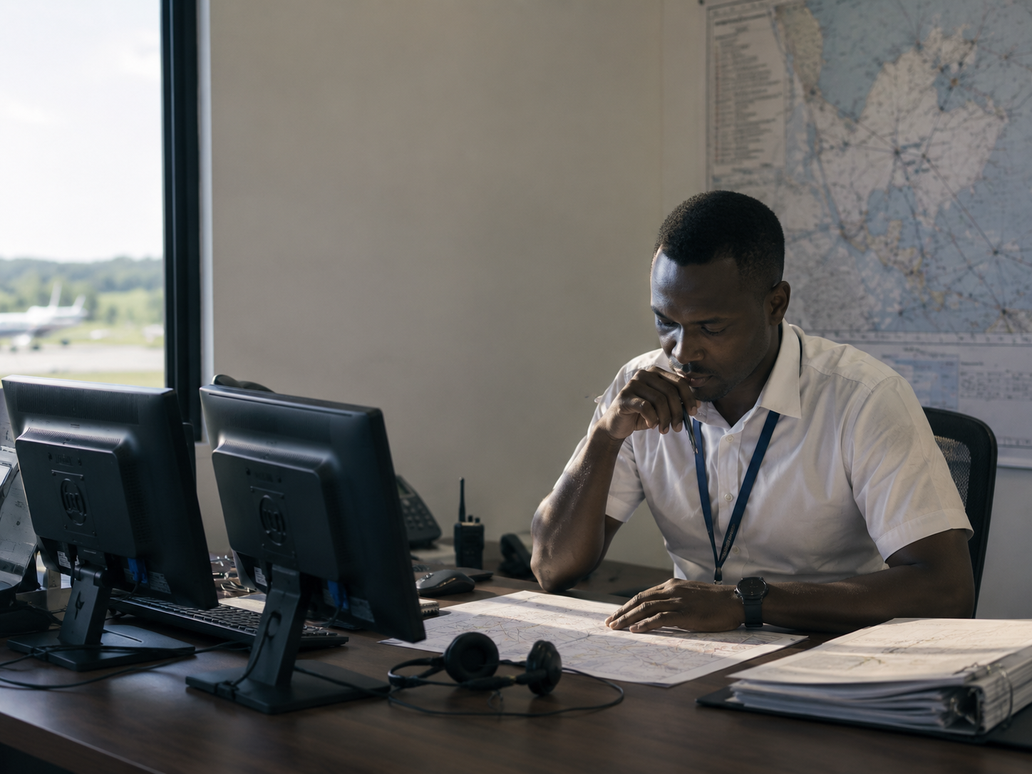 Flight operations officer planning the day's sectors at a dispatch desk